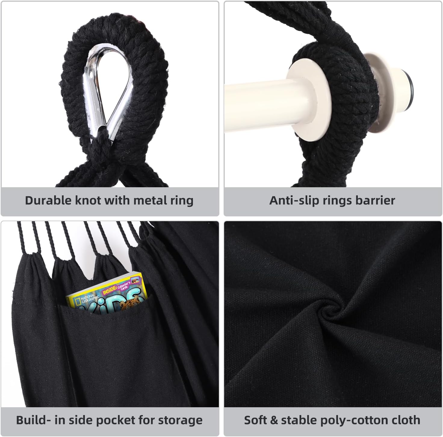 Thumbnail 5 de Ohuhu Hängesessel mit 2 Kissen und Deckenhaken-Kit – Outdoor XL bis 150 kg, Indoor/Outdoor, Schwarz