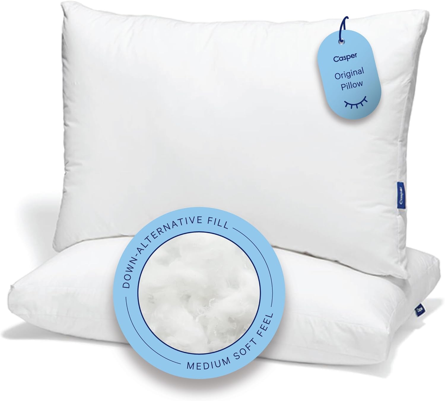 Detalle de Casper Sleep Original Pillow 2-Pack, King Size (Medium Soft) – Down-Alternative, All Sleep Positions