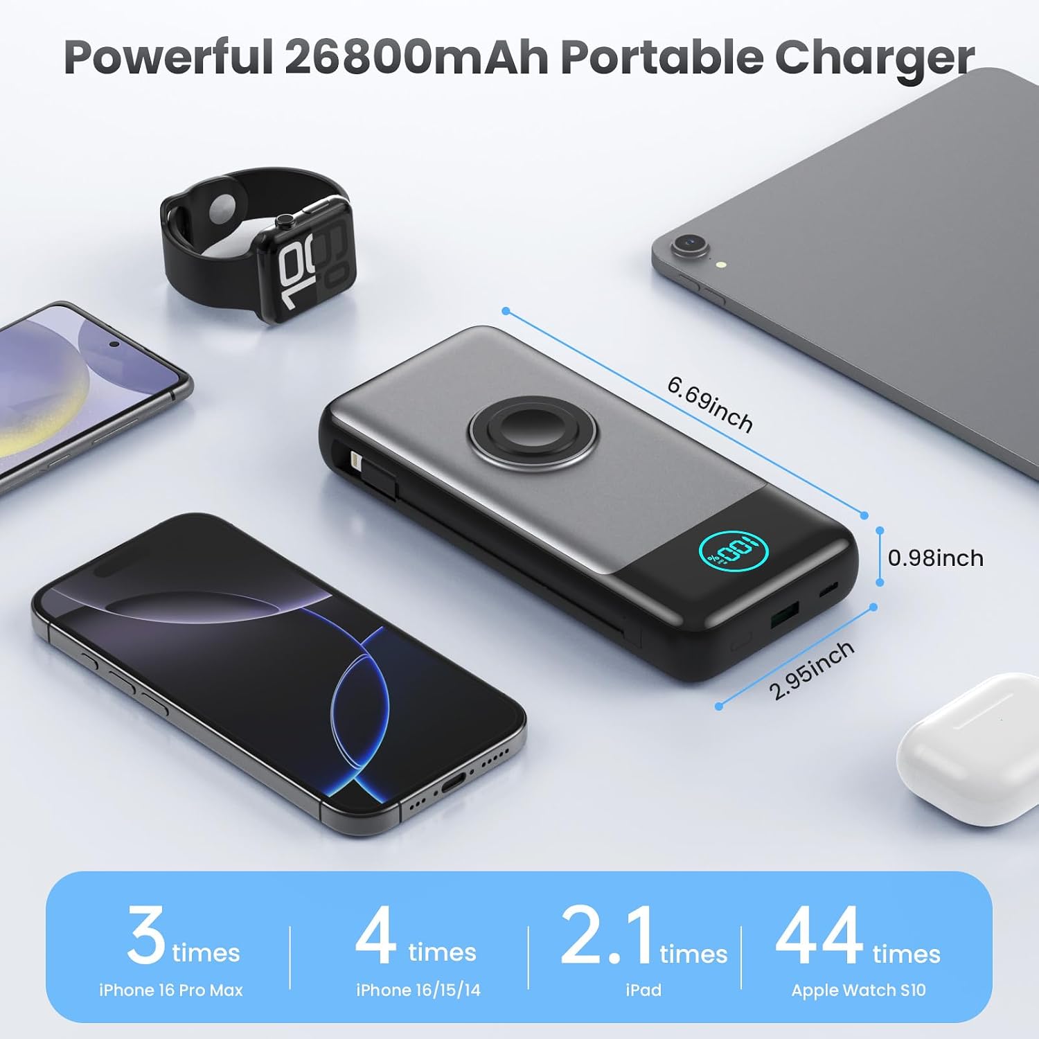 Thumbnail 2 de FOCHEW HX100M9 Power Bank, 26,800mAh, 25W PD, Built-In Cables