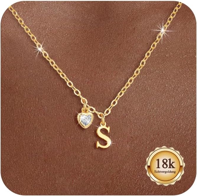Detalle de Maynor Gold Buchstaben-Kette mit Herz 18K