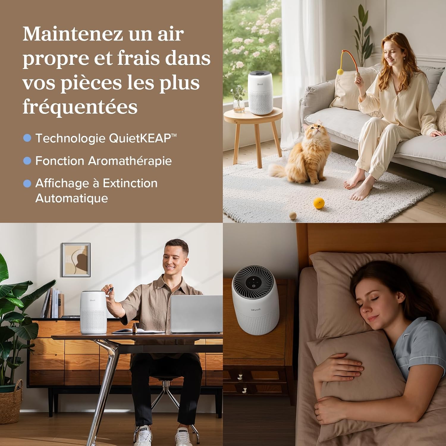 Detalle de LEVOIT Purificateur d'Air Chambre – 3-en-1, Silencieux et Aromathérapie (Core Mini)