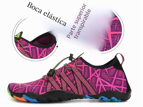 Detalle de SAGUARO Escarpines Barefoot para Mujer y Hombre – Calzado de Agua Antideslizante Violetas Oscuro, Talla 38