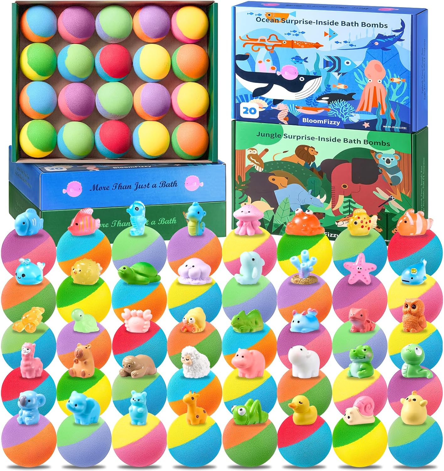 Detalle de 40 Kids Bath Bombs with Surprise Inside: Ocean & Jungle Animal Gift Set