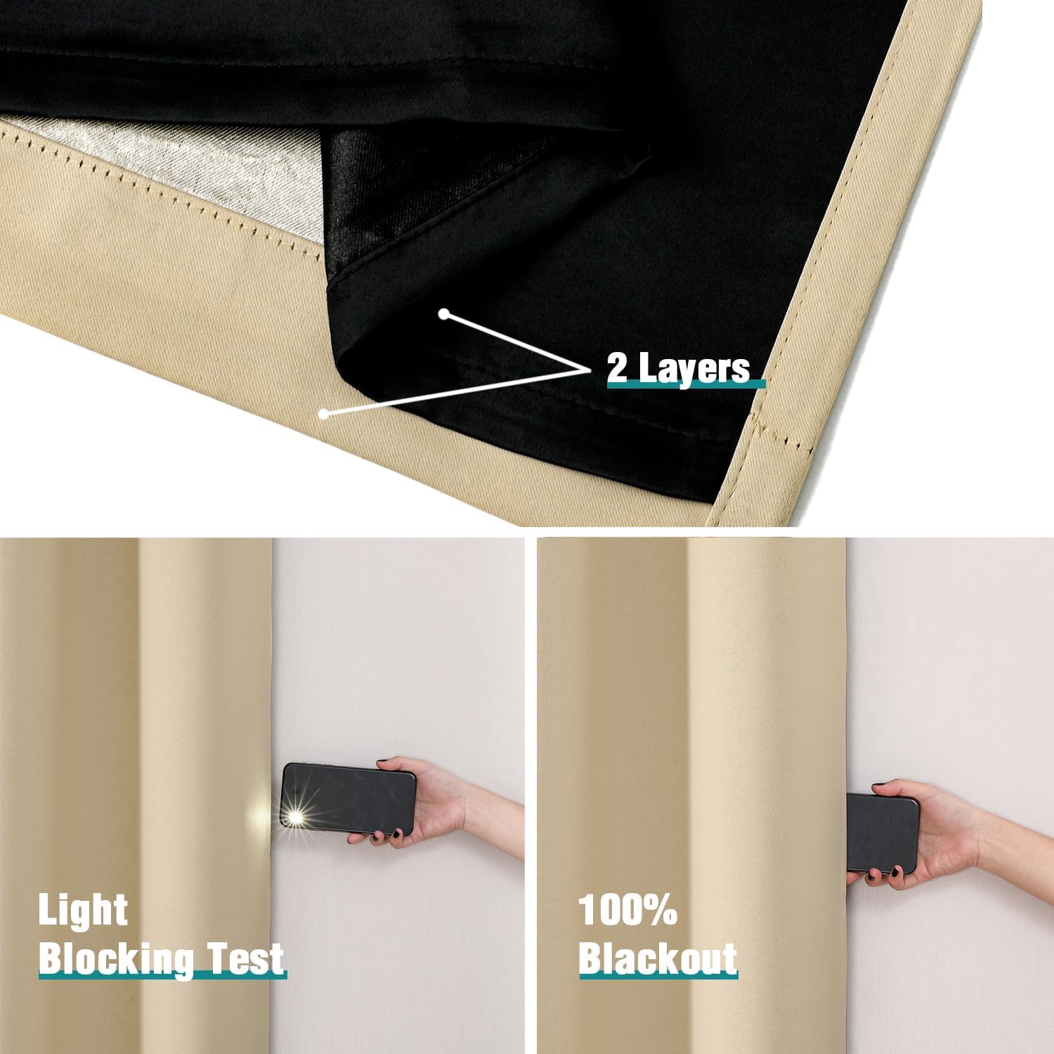 Detalle 2 de ChrisDowa 2 Blackout Curtains, 84-Inch Polyester 2-Panel Set with Grommets