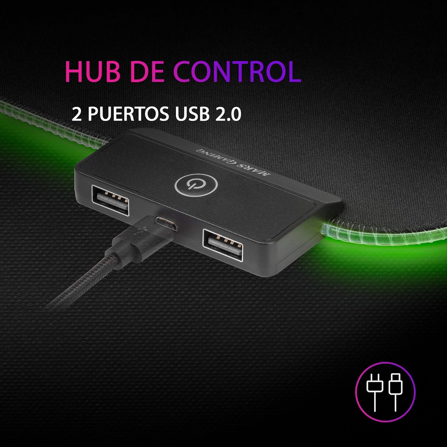 Thumbnail 2 de Mars Gaming MMPRGB2 — Tapis de souris gaming XXL RGB avec hub USB 2.0 2 ports