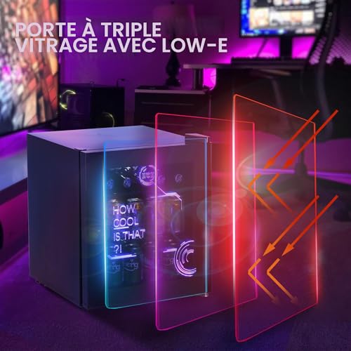 Detalle de HCK Mini Frigo Cyberpunk 48L — Réfrigérateur pour boissons silencieux, éclairage néon et porte verres