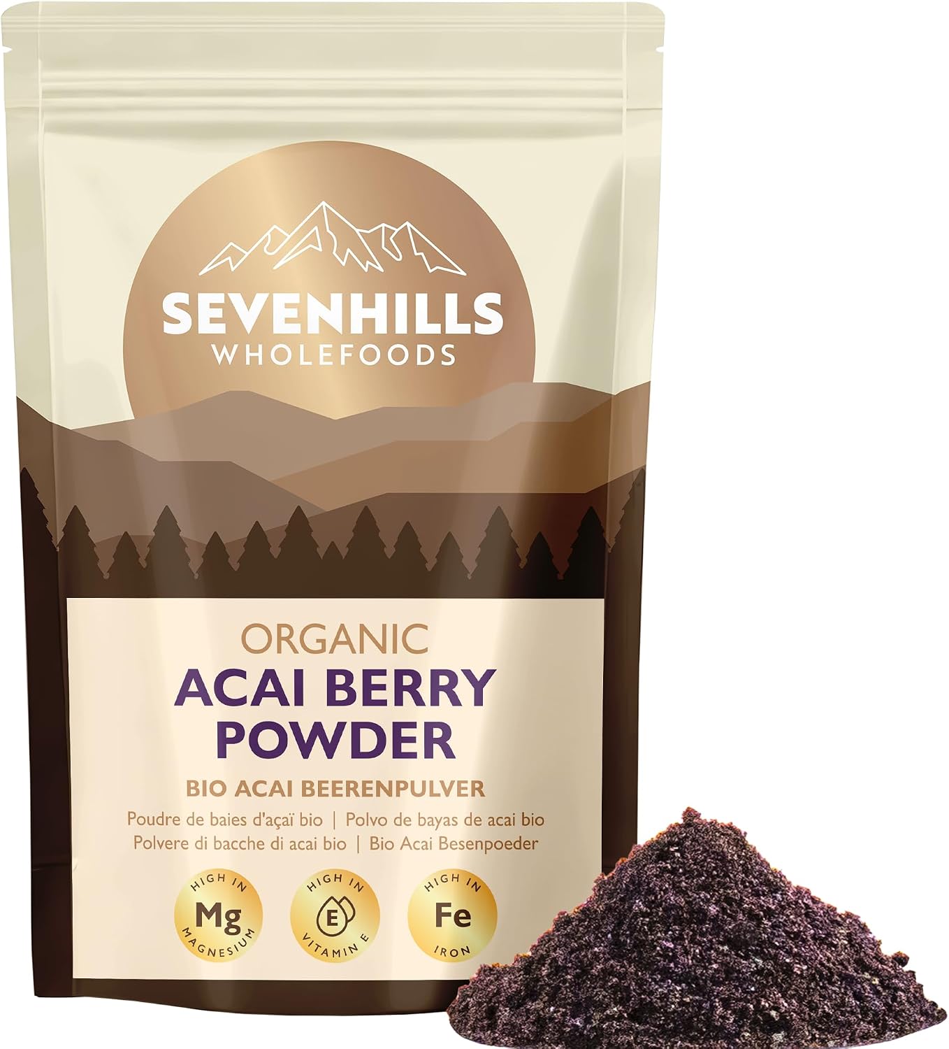 Detalle de Sevenhills Wholefoods Acai Beeren Pulver Bio 100 g – gefriergetrocknet, rohkost, pur & natürlich