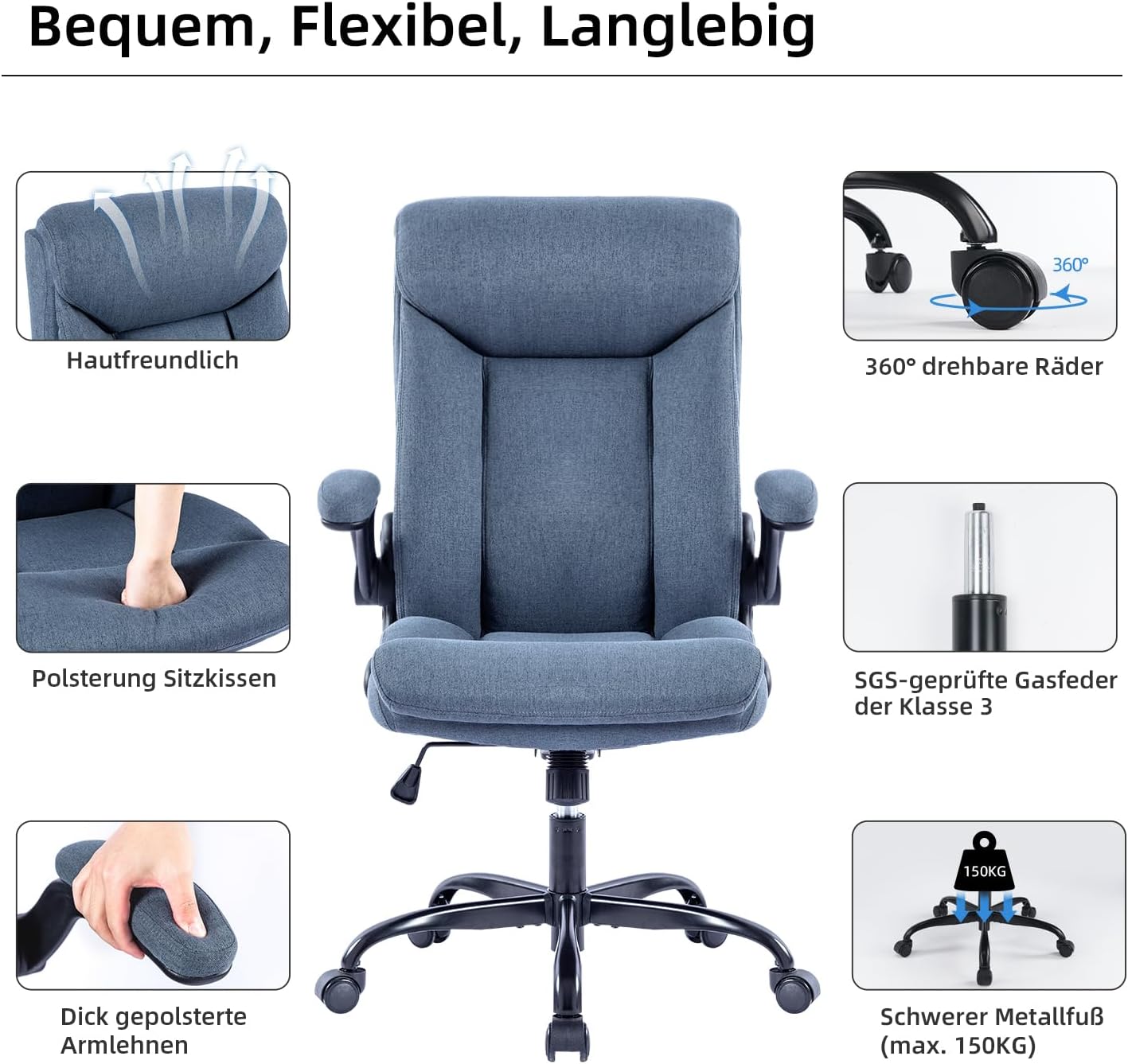 Detalle 2 de MZLEE Bürostuhl 330 lbs Drehstuhl