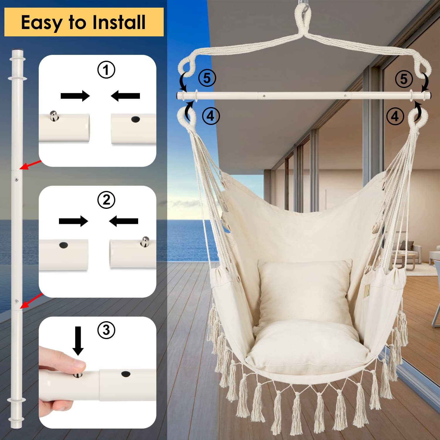 Thumbnail 4 de Y- STOP YS0003 Hammock Chair Swing with Two Cushions, Pocket, 500 lb Capacity