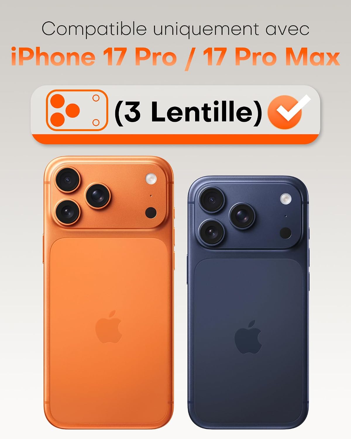 Detalle 2 de TOCOL Protection caméra iPhone 17 Pro Max lot de 2, verre trempé bleu