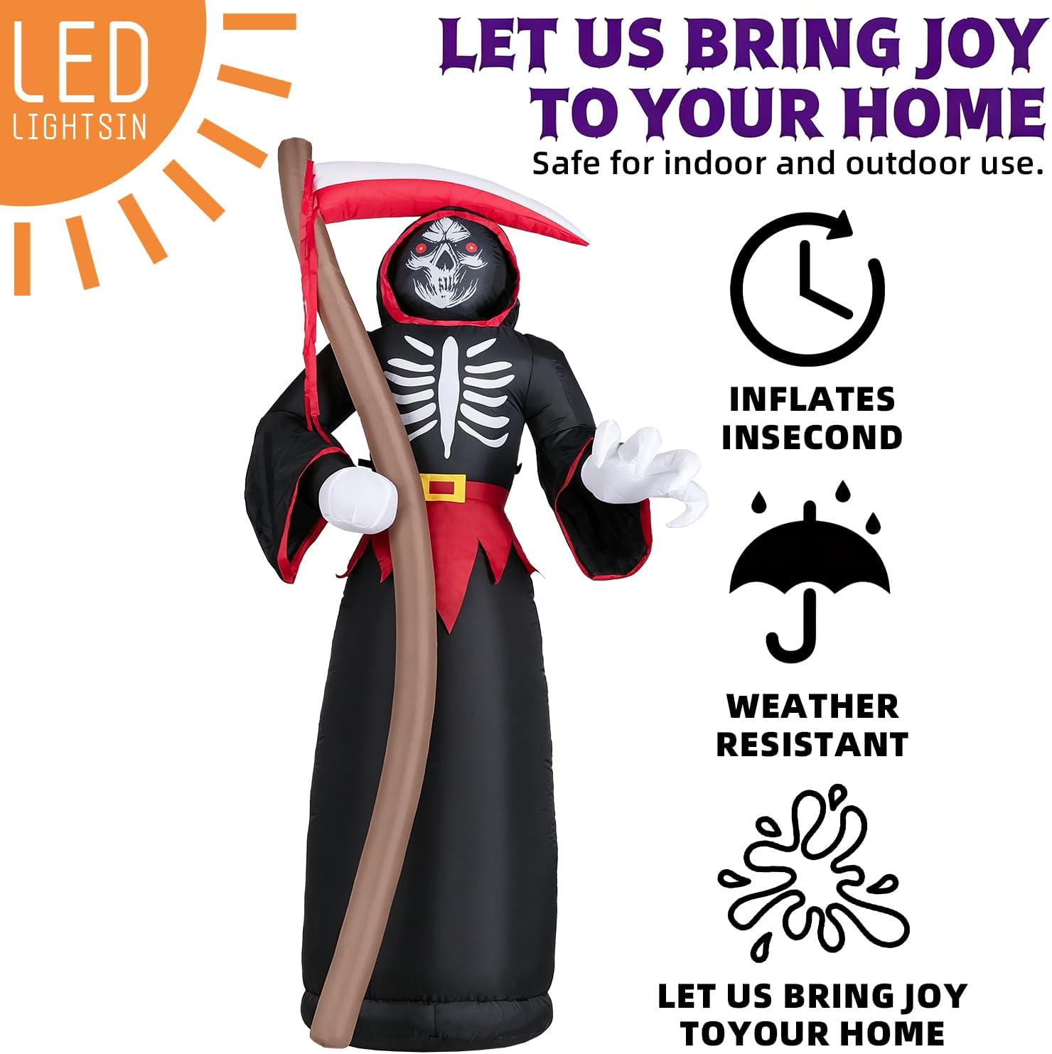 Detalle de Kendane CA-117 8-Foot Inflatable Grim Reaper with Red LED Lights