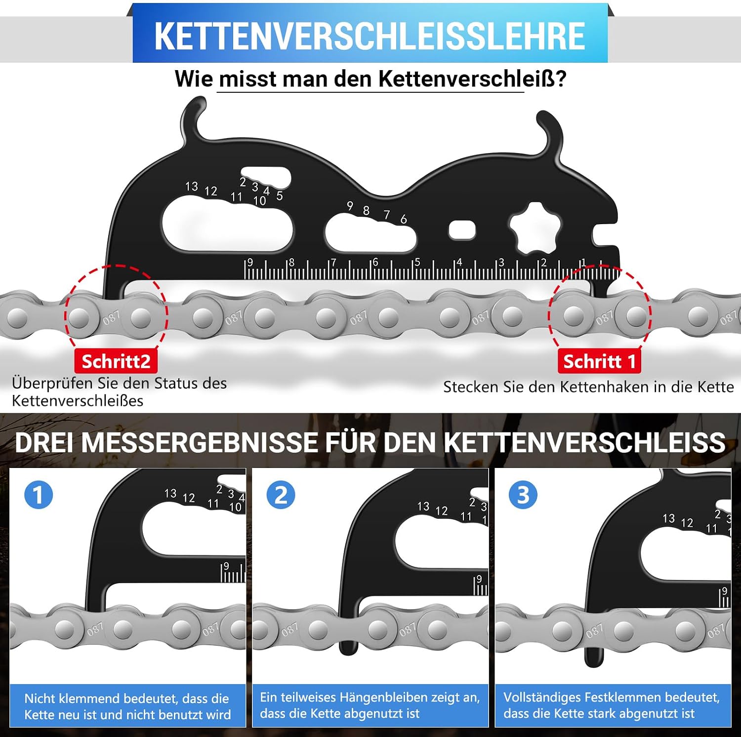Detalle de Scalnuvyyh XT10LTGJ-11504445 kettingpons fiets, kettingtang en slijtagemeter