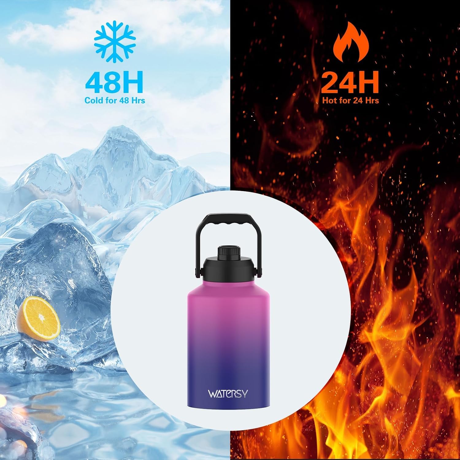 Thumbnail 3 de WATERSY WATERSY63 1-Gallon Insulated Water Bottle, 18/8 Stainless Steel, Purple