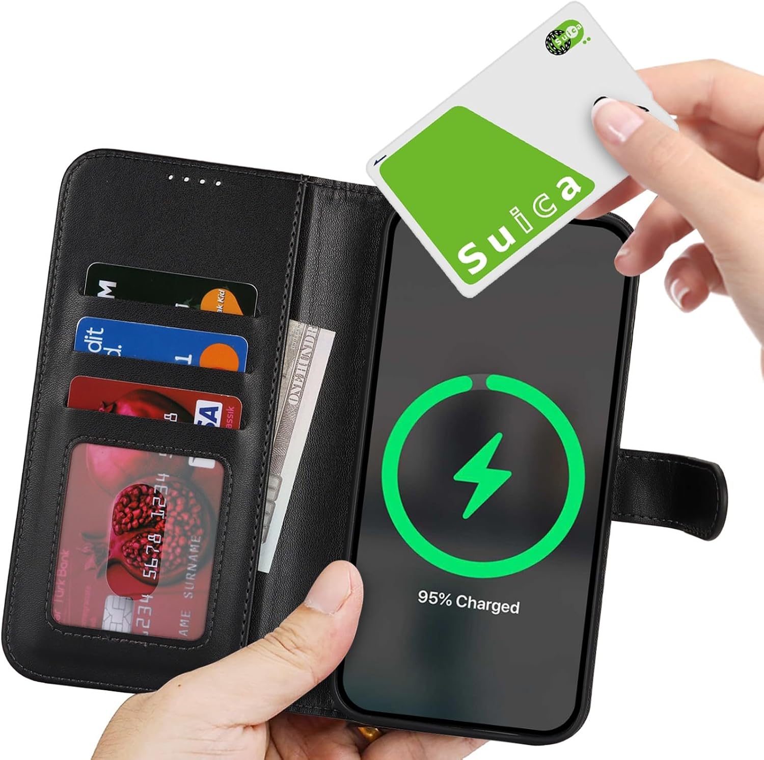 Detalle de Zouzt Case for iPhone 15 Pro (6.1) – Magnetic PU Leather Wallet with Card Holders, Kickstand and MagSafe Compatibility
