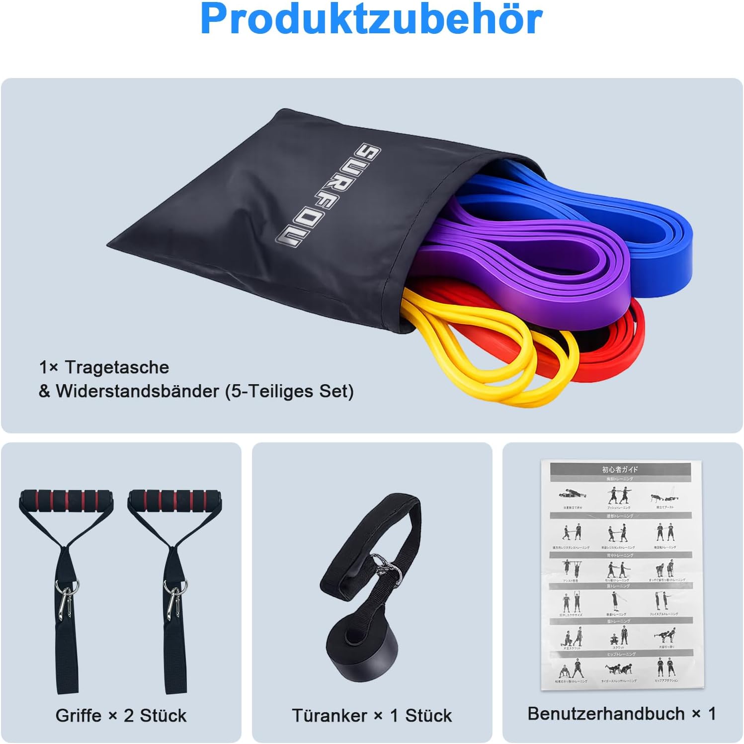 Thumbnail 4 de SURFOU Elastici Fitness con 5 livelli di resistenza, 2 maniglie e ancoraggio porta