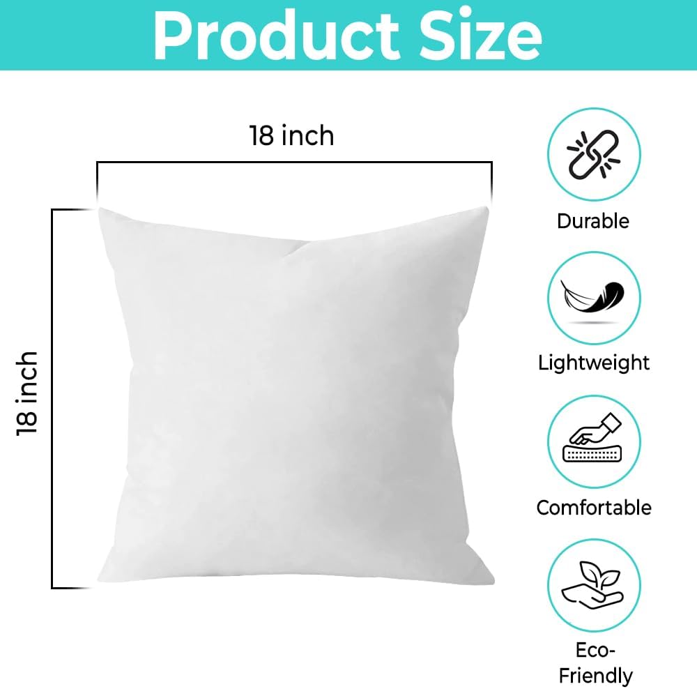 Detalle 2 de QUBA LINEN 18 x 18 Throw Pillow Insert – Pack of 2 White, Down Alternative
