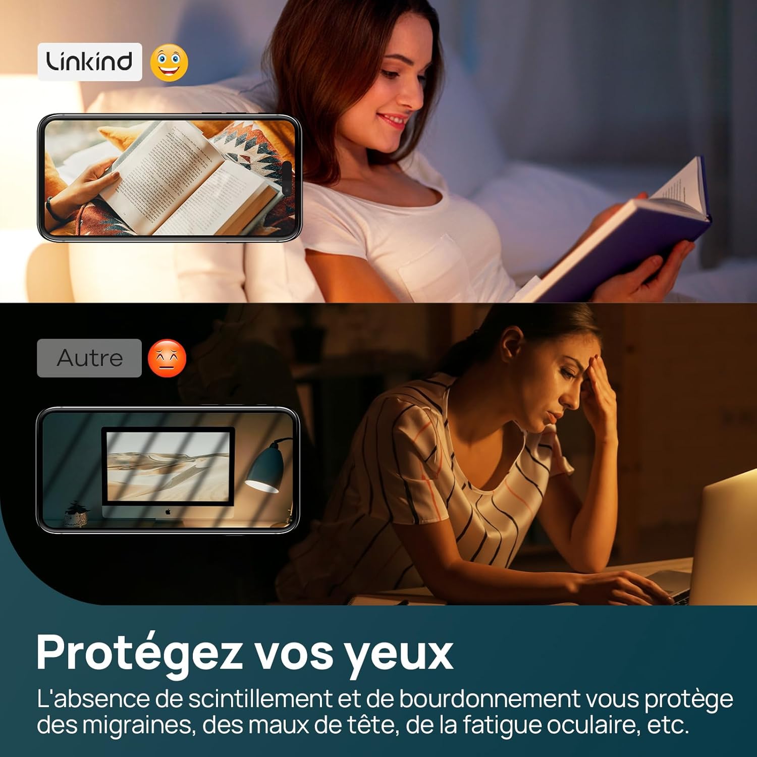 Detalle 2 de Lot de 3 ampoules LED Linkind Ampoule Edison A60 E27 dimmable 7,3 W (équiv. 60 W) blanc chaud 2700 K