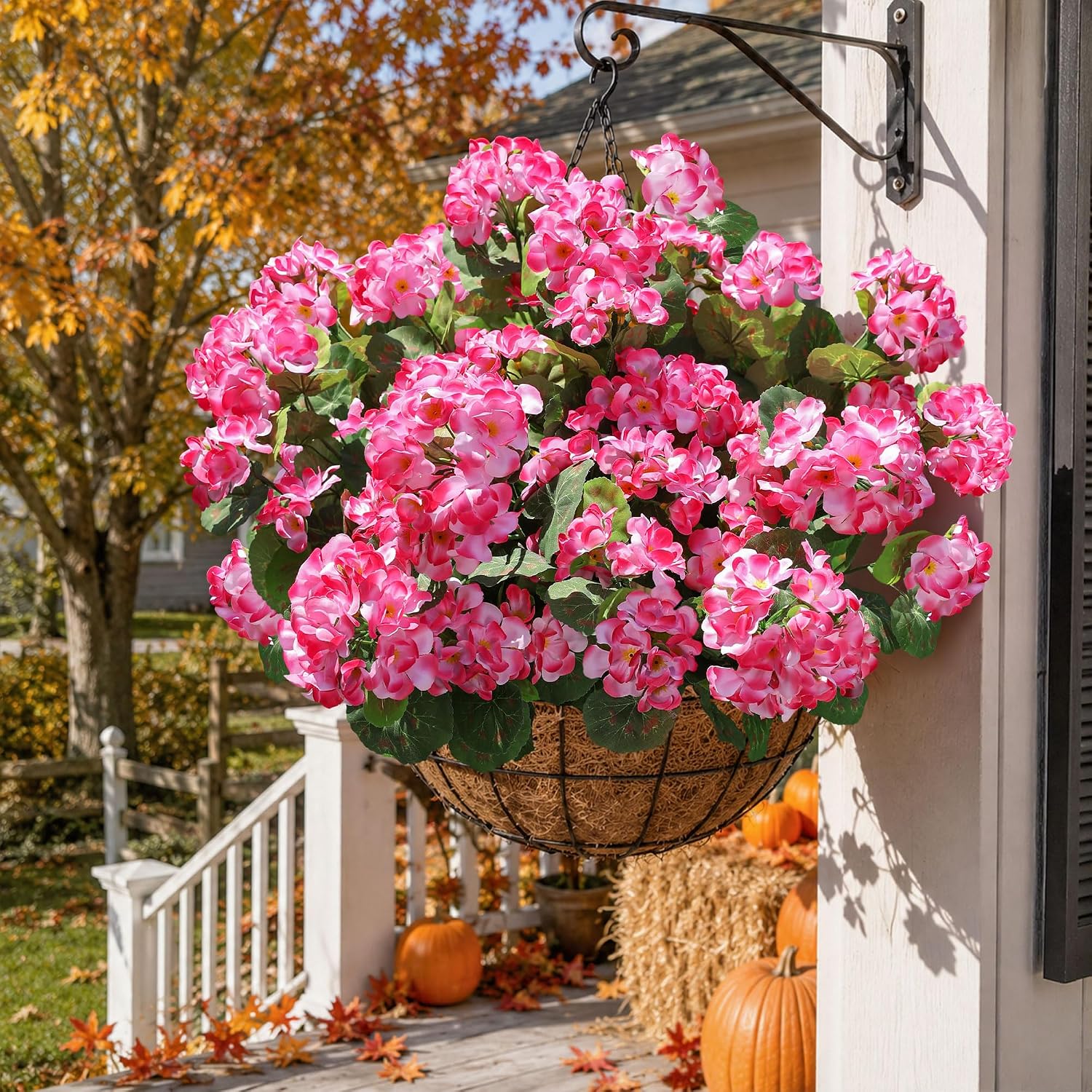 Detalle de HyeFlora Artificial Geranium Fake Flowers (6 Bundles) for Outdoor Porch, Planters & Balconies