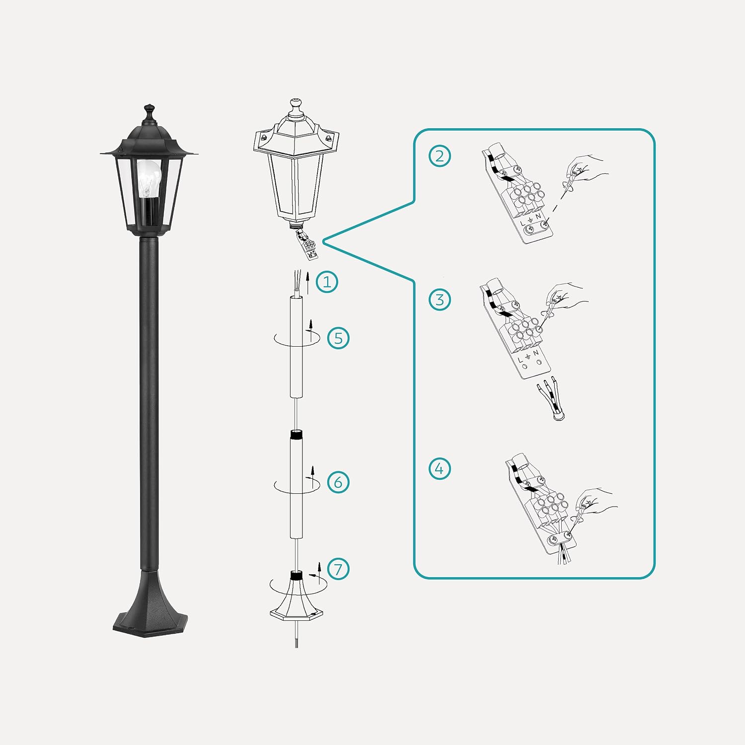 Detalle 1 de EGLO Laterna 4 22144 – zewnętrzna lampa stojąca IP44 z aluminium i szkła