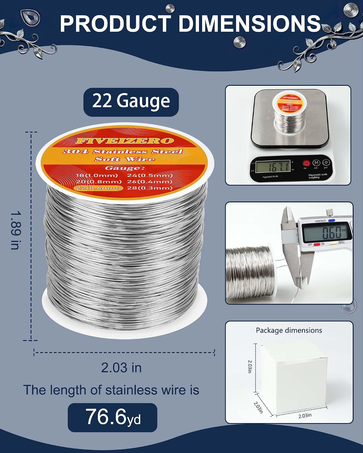 Detalle 2 de FIVEIZERO jewelry-making-wire 22-Gauge 304 Stainless Steel Craft Wire, 76 yd