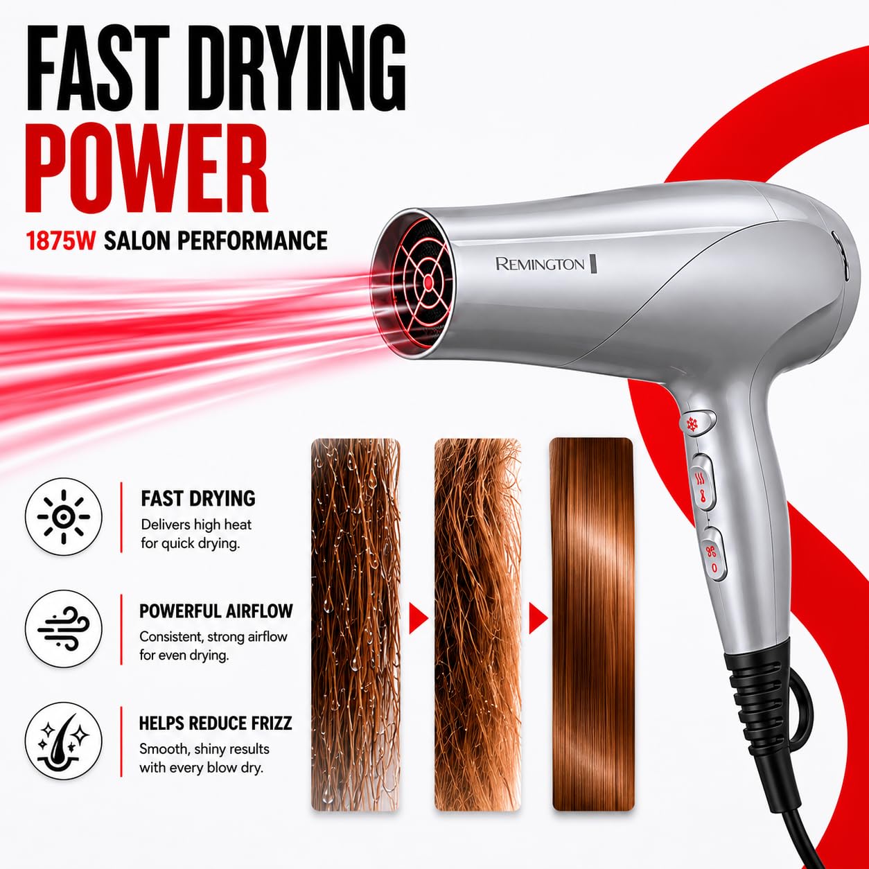 Detalle de Remington Damage Protection Hair Dryer with Ceramic Ionic Tourmaline Technology (3-Piece Set)
