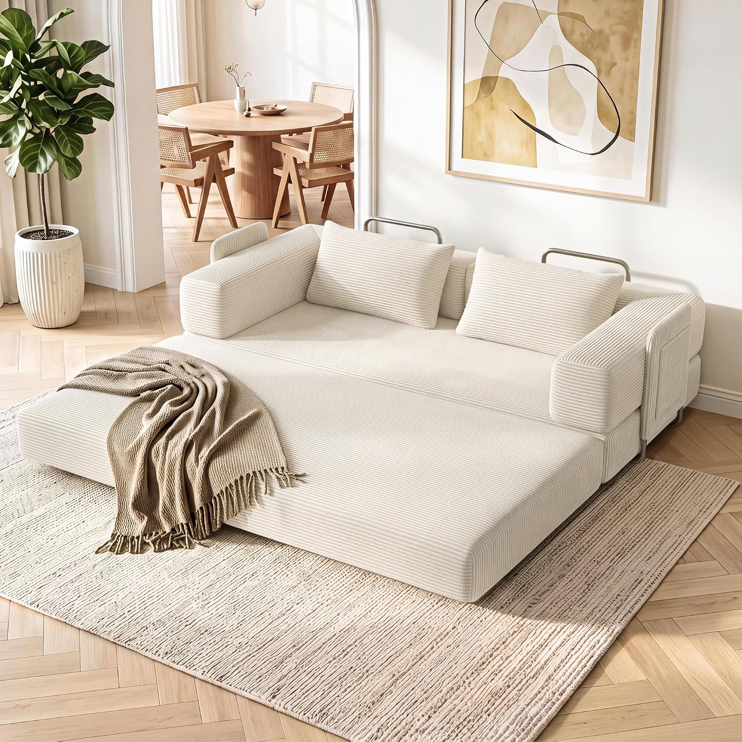 Thumbnail 1 de GRUSIGN SF-CYL 78-Inch Convertible Futon Sofa Bed, Beige Corduroy