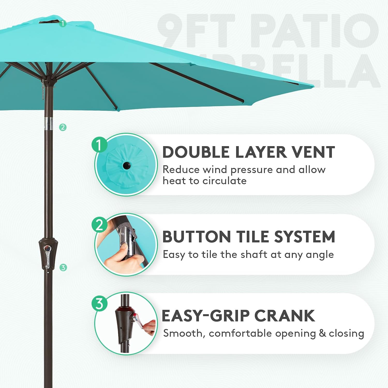 Thumbnail 1 de JEAREY 9FT Outdoor Patio Umbrella, Peacock Blue, Crank and Tilt