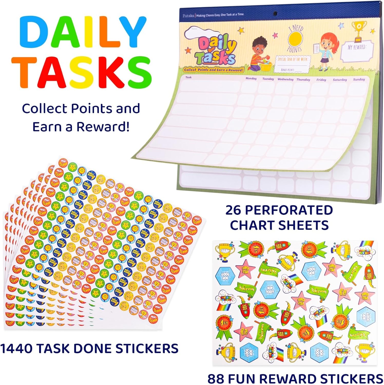Thumbnail 1 de PUTSKA Behaviour Reward Chart for Kids 26 Charts