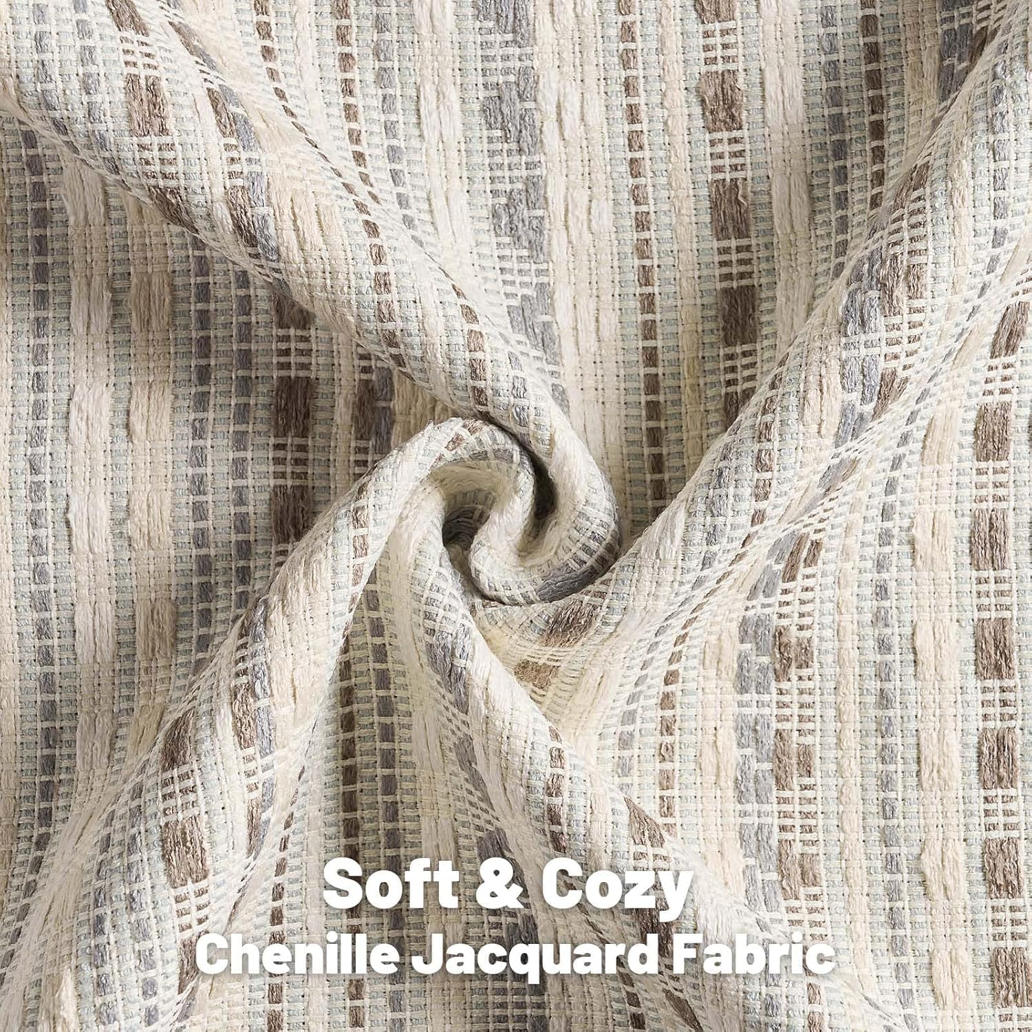 Detalle 2 de Ystyle housse de coussin 60x60 (lot de 2) en chenille à rayures champêtres gris/blanc