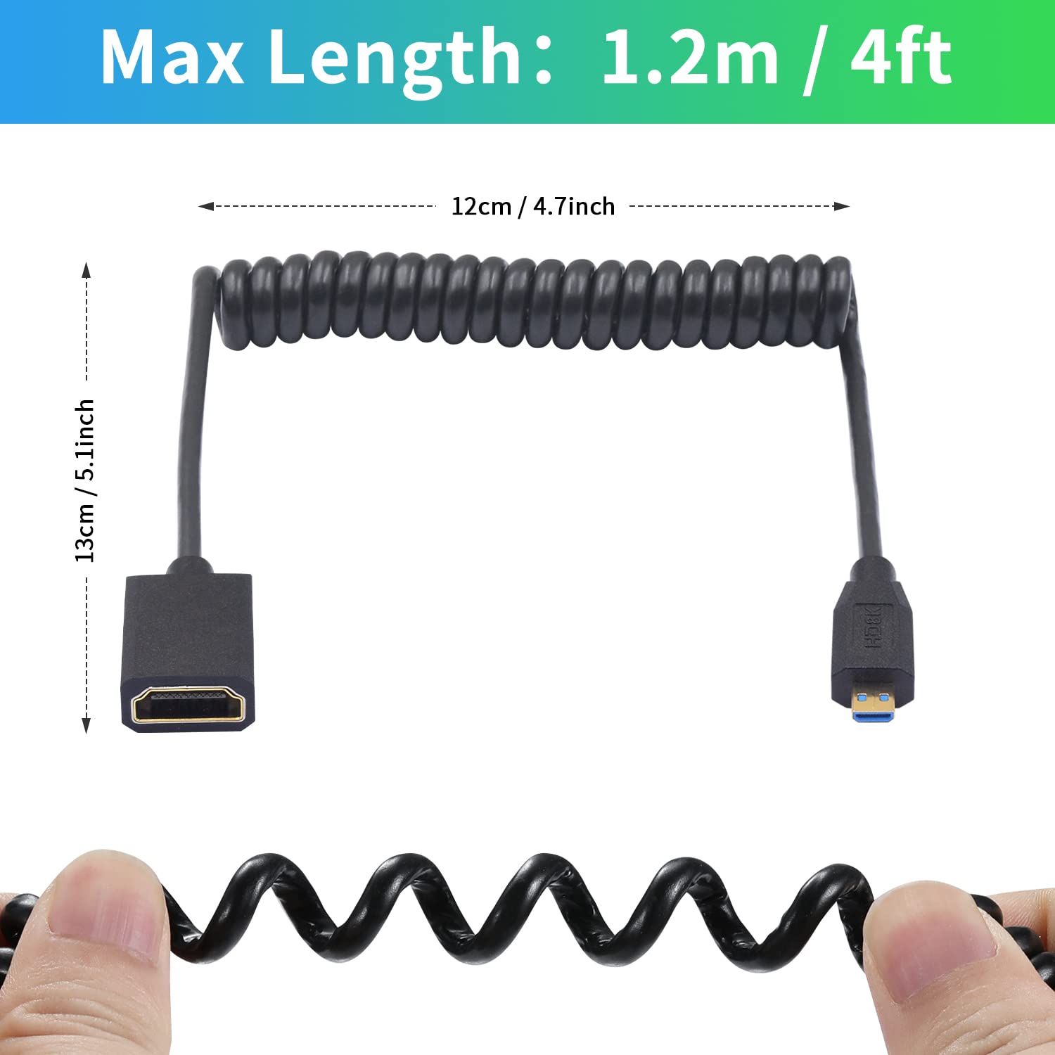 Thumbnail 6 de Duttek 8K 90 Degree Micro HDMI to HDMI Coiled Cable (1.2m) for Action Cameras and More