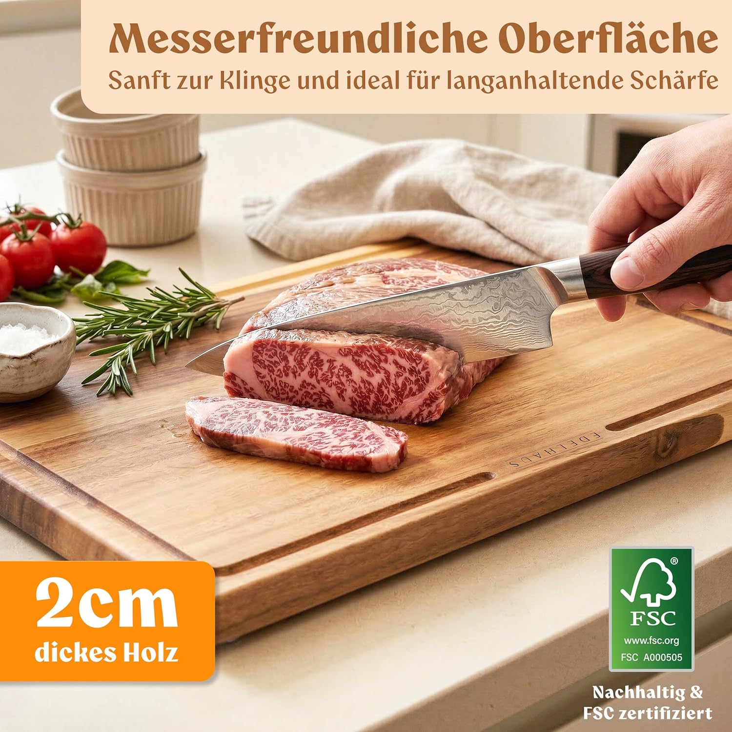 Thumbnail 4 de EDELHAUS Schneidebrett Holz 3er Set 40x30 cm