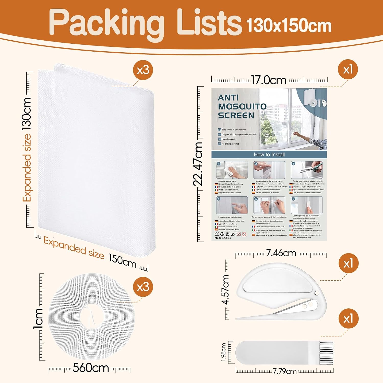 Thumbnail 6 de Fly Screens for Windows – 3 Pack Self-Adhesive Insect Netting (White Mesh, DIY Cut to Size)