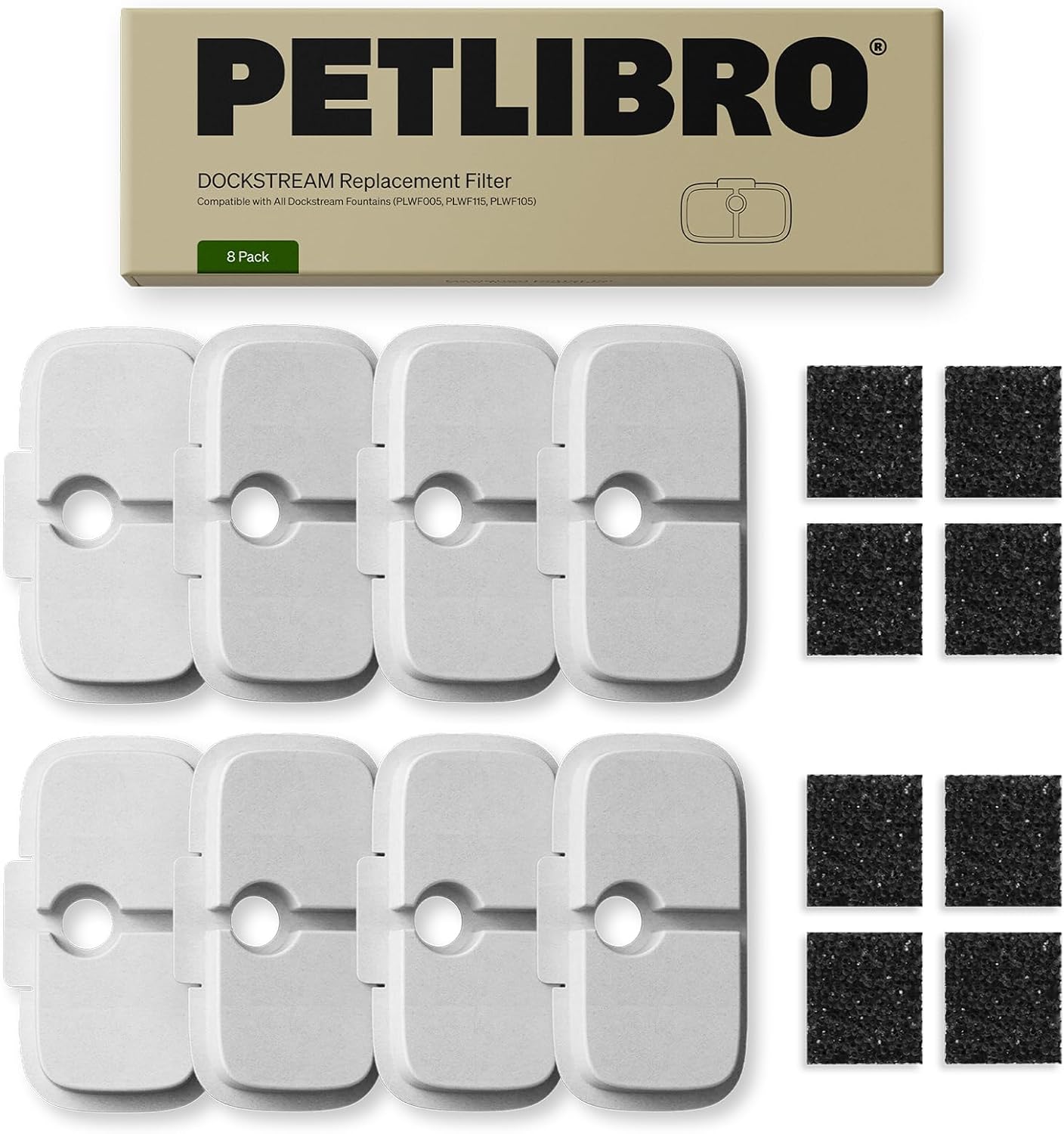 PETLIBRO Dockstream replacement filters (8-pack) for PLWF116 / PLWF106 / PLWF115 / PLWF105 / PLWF005