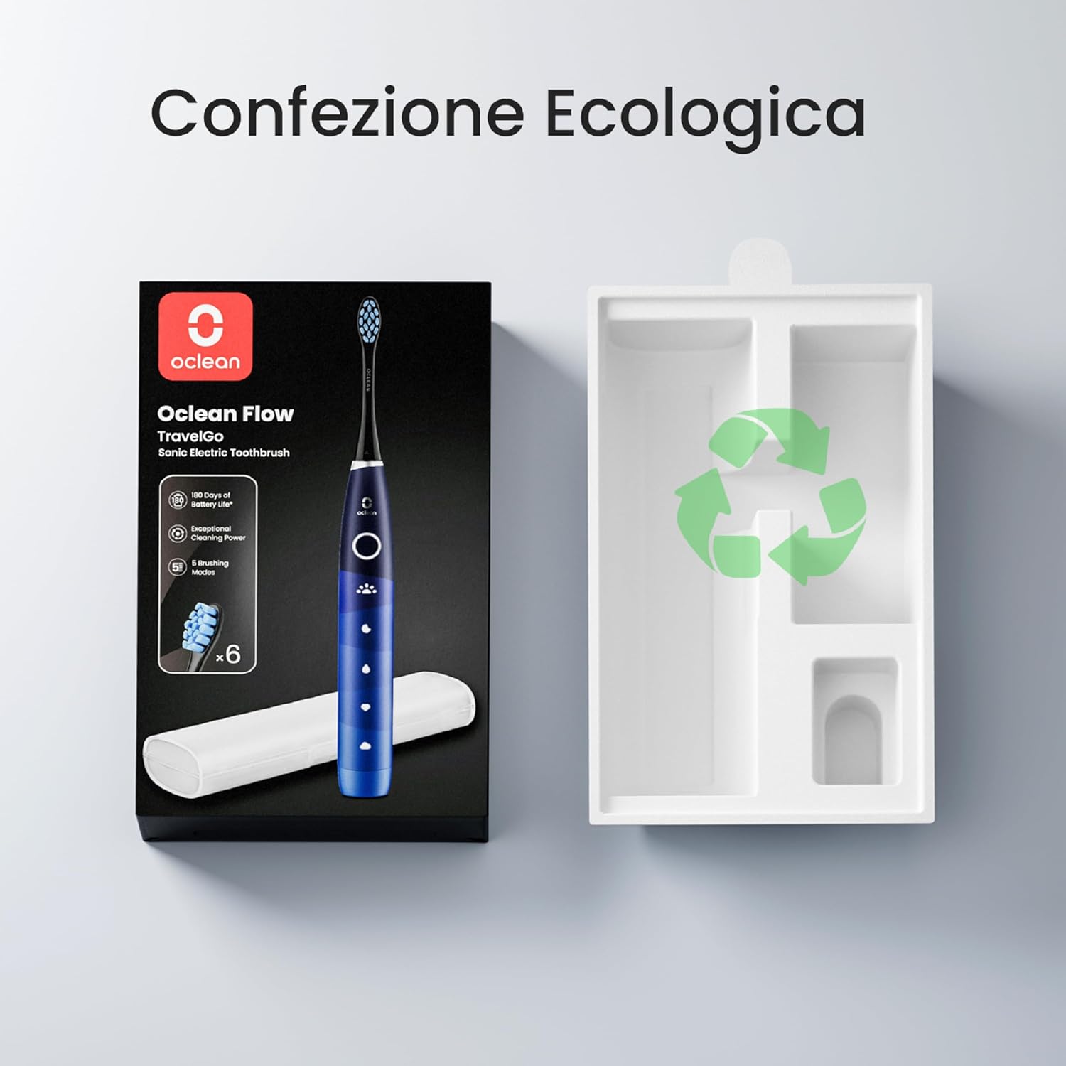Thumbnail 6 de Oclean Spazzolino elettrico sonico Flow Gift Set (FlowSet) con timer 2 minuti, 5 modalità e custodia da viaggio