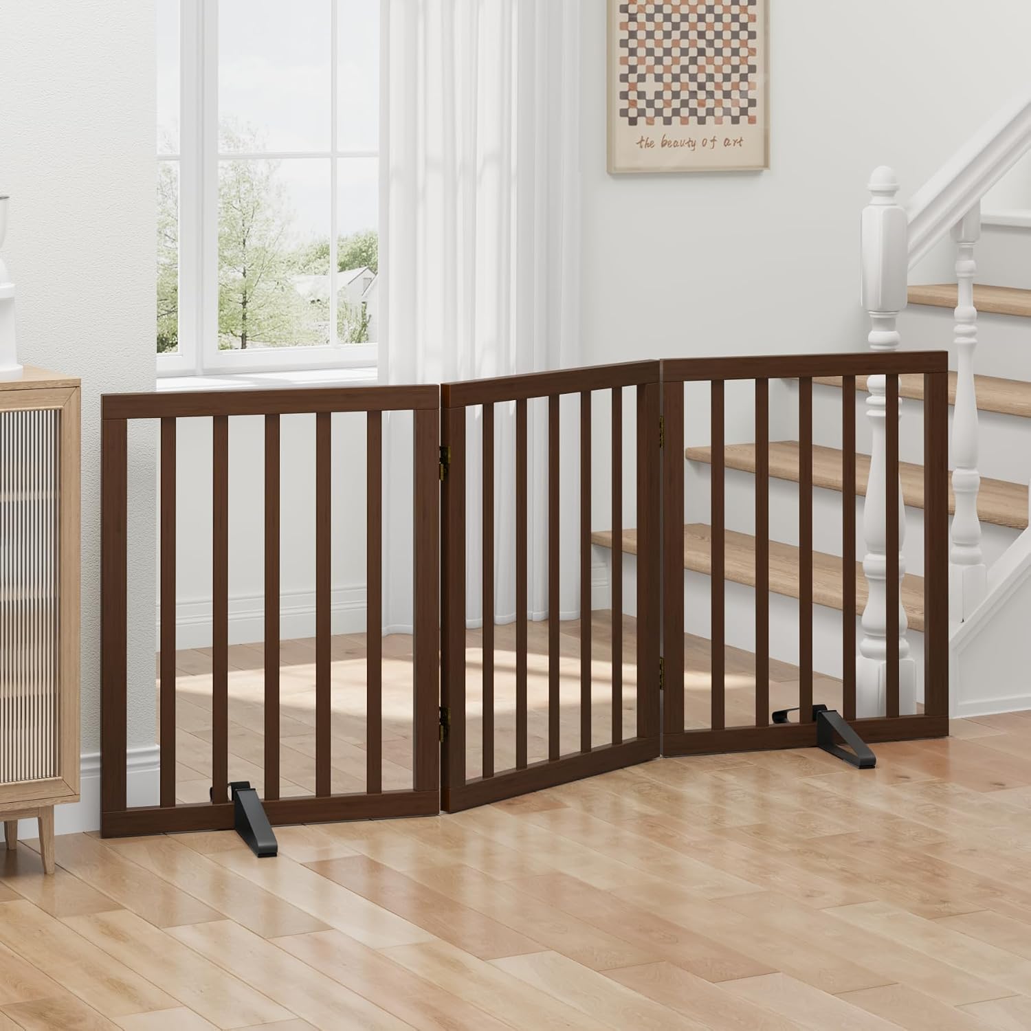 Thumbnail 6 de Algherohein Foldable Dog Gate for Doorways (Natural) – Indoor Pet Gate with 6 Panels