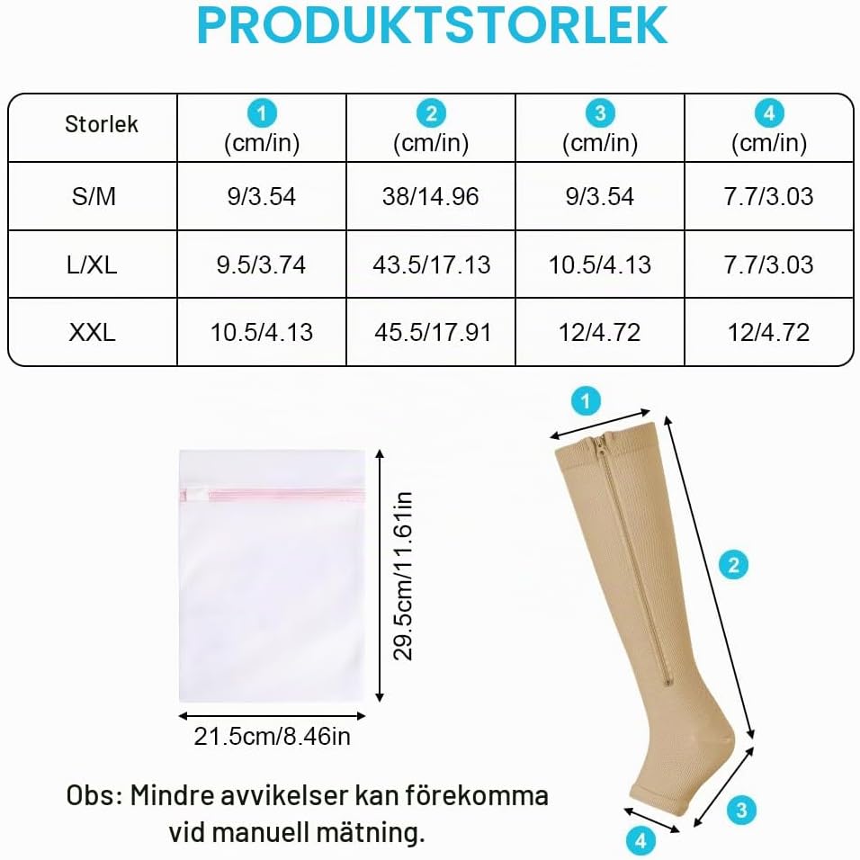 Detalle 2 de Fefod 5497280 kompressionsstrumpor 2XL med öppen tå och dragkedja, 2 par