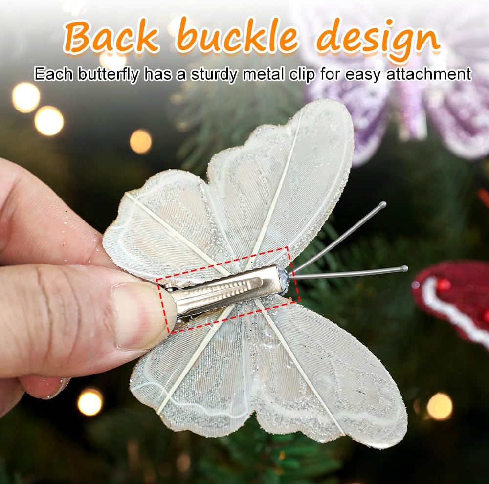 Detalle de Wedding Butterfly Ornaments (3/6-pack): Glittery Clips for DIY Decor