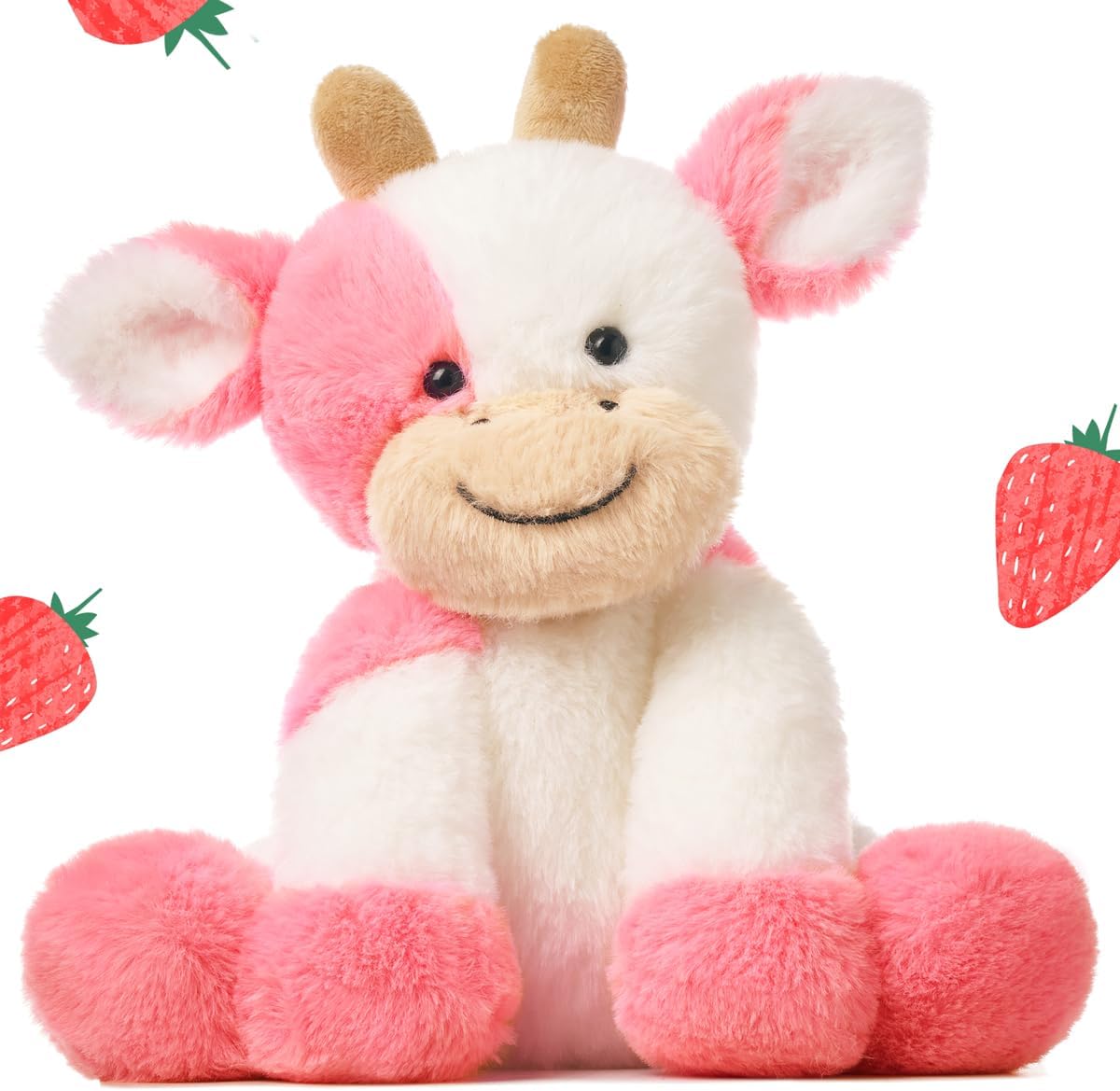 Detalle de Hopearl Niedliche Kuschelkuh In Erdbeerrosa – Weiches Milchkuh Plüschtier, 23 cm, als Kuschelgabe für Jungen & Mädchen