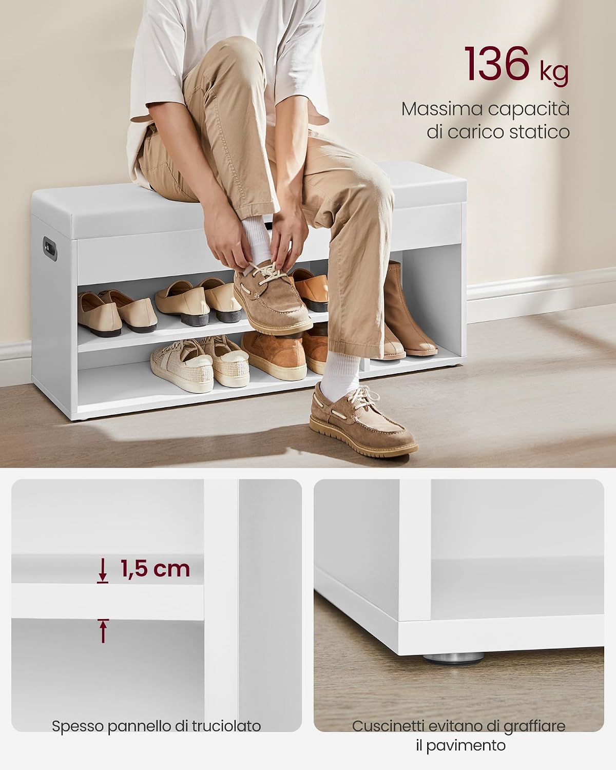 Detalle de VASAGLE LHS130W14 scarpiera panca, 136 kg