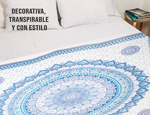 Detalle de BRICOMIRAS Toalla Playa Grande antiarena 210x240 cm - Manta ponible multiusos en azul Mandala