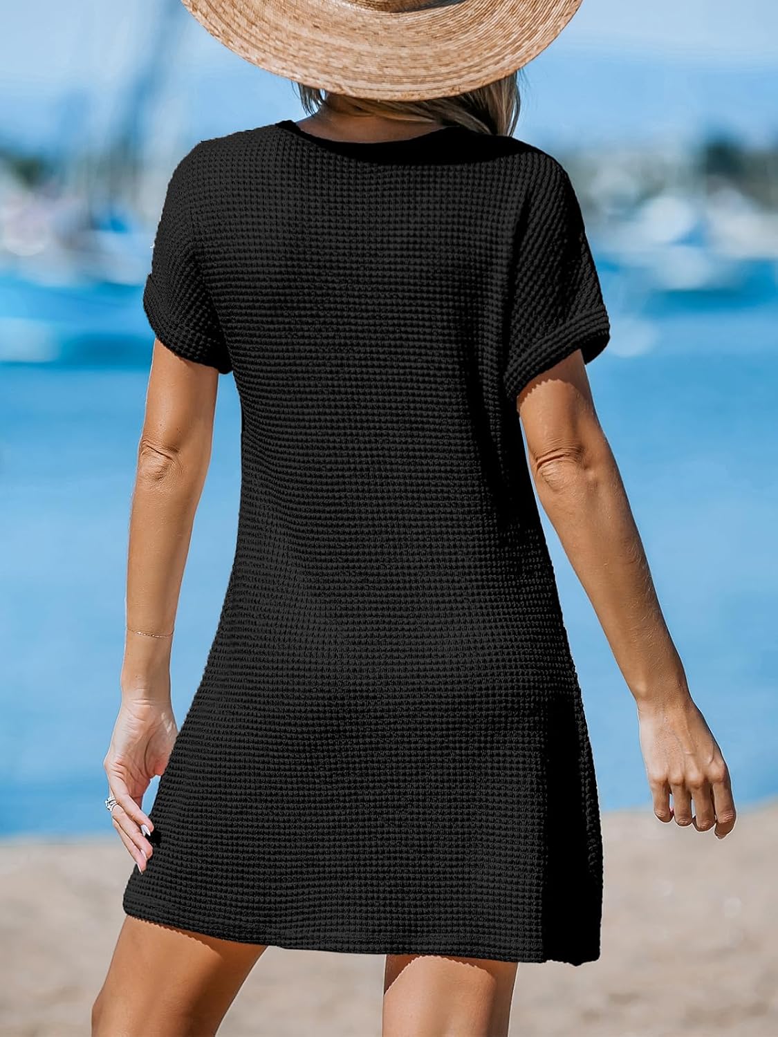 Detalle 2 de CUPSHE Copricostume da bagno in maglia a nido d’ape con orlo twist – maniche corte, estivo e versatile