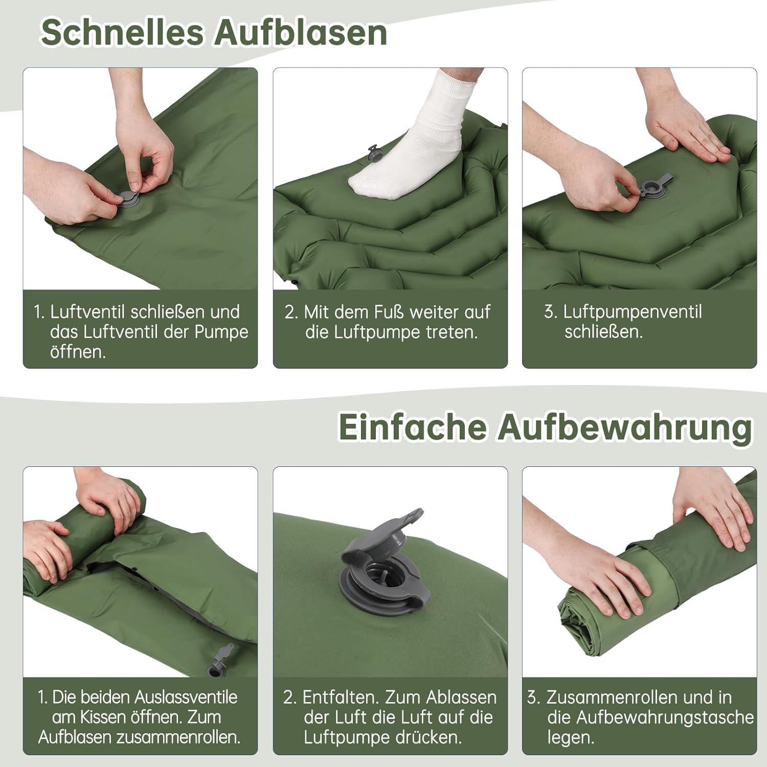 Thumbnail 4 de HAUSPROFI Isomatte Camping – ultraleichte Luftmatratze mit Fußpumpe & Kissen (9 cm), grün