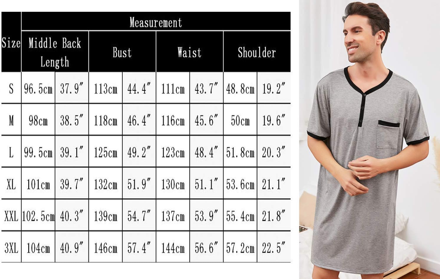 Thumbnail 5 de Enjoyoself Men’s Cotton Pyjama Top (Short Sleeve, Knee Length) – Soft breathable night shirt