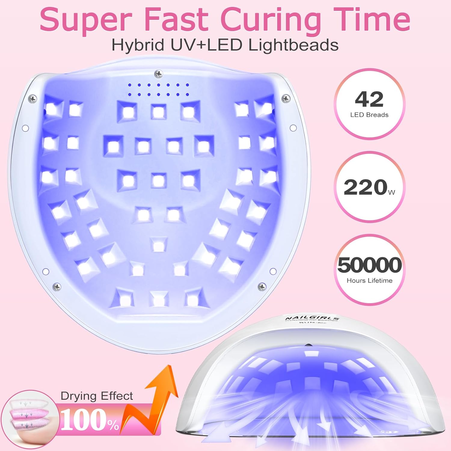 Detalle 2 de NAILGIRLS UV LED Nail Lamp 220W with auto sensor, detachable base and 4 timer presets