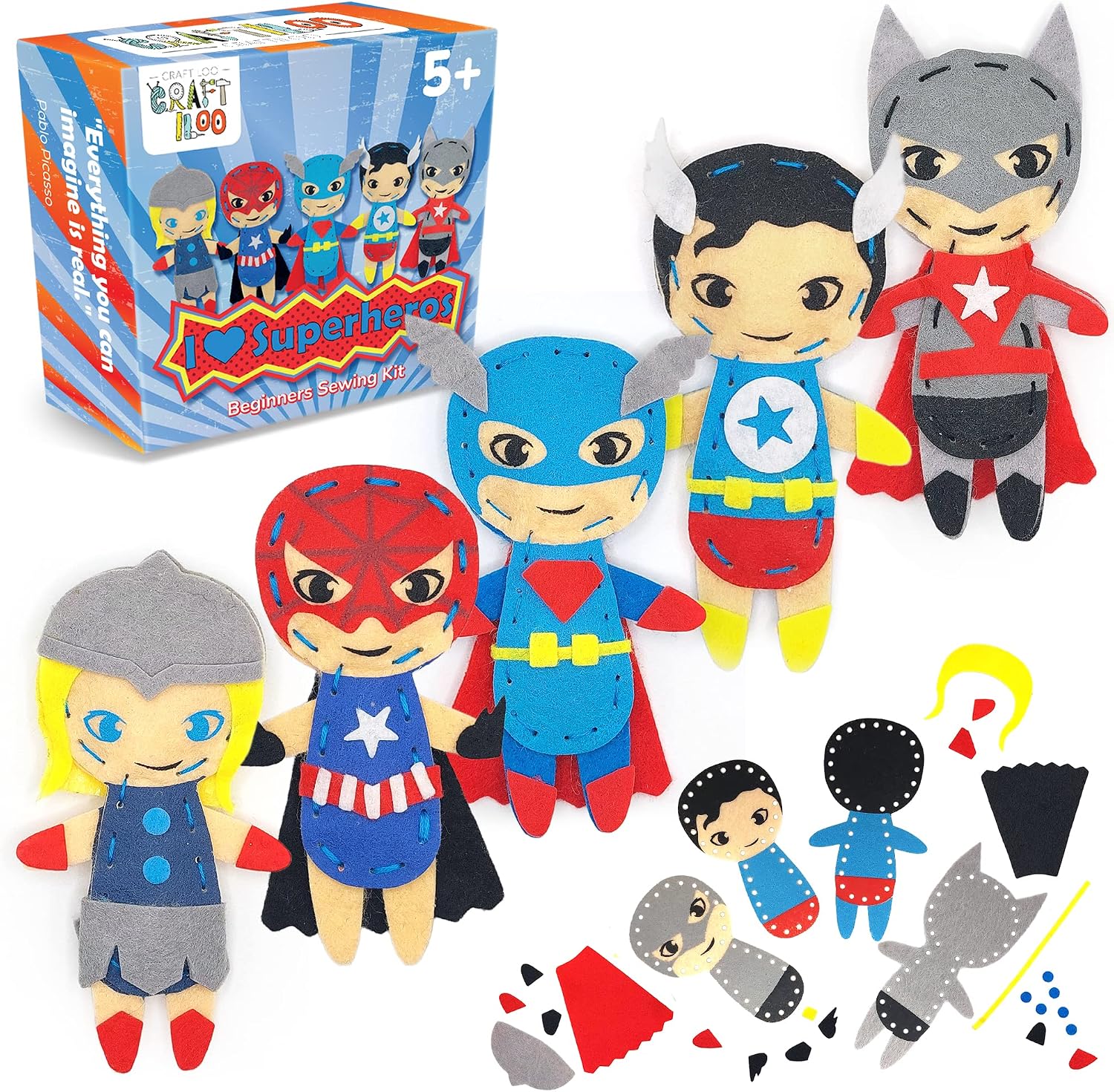 Detalle de Superhero Sewing Kit for Kids, 5 Felt Projects