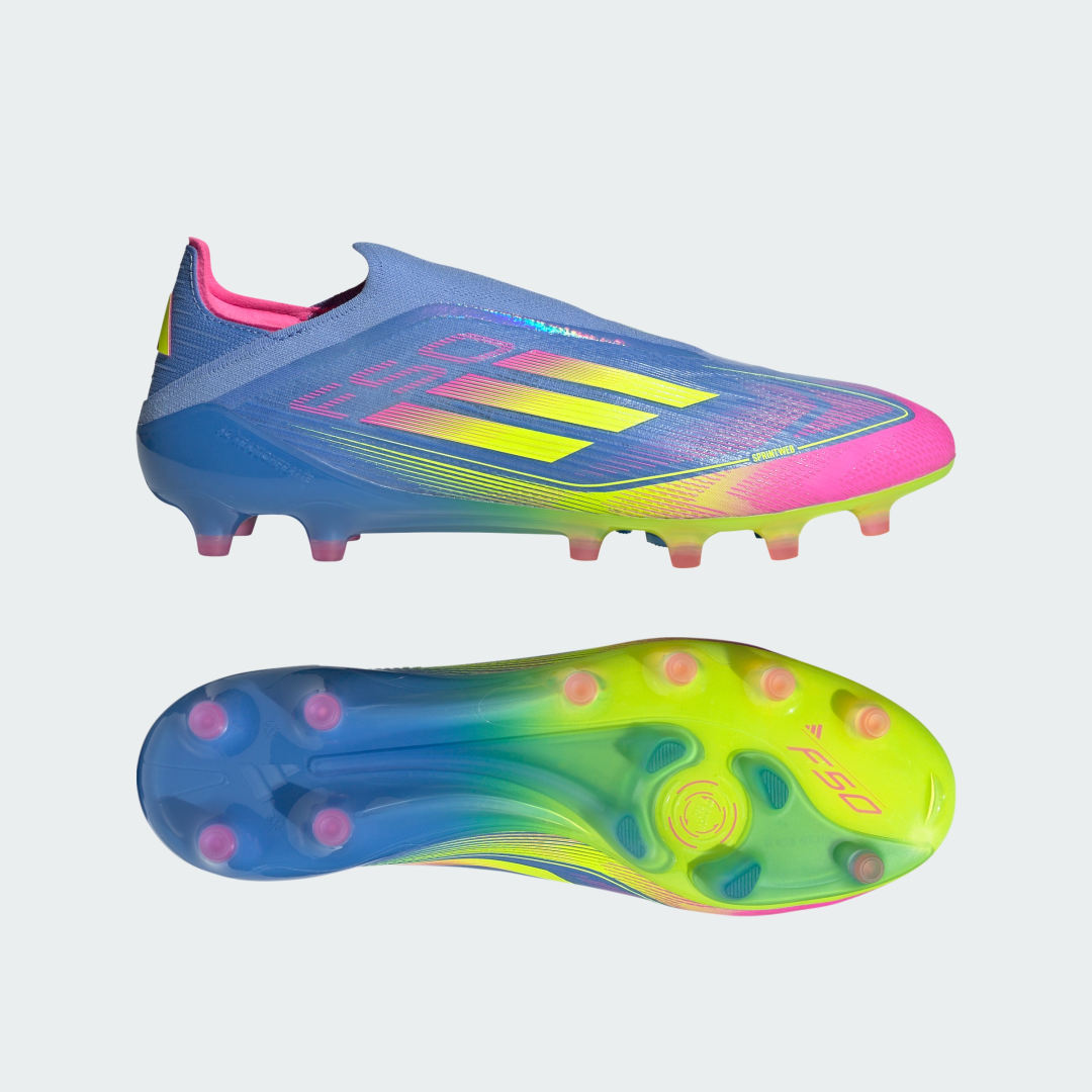 Detalle de Adidas F50 Elite Laceless para césped artificial – Bota azul, control y ligereza sin cordones