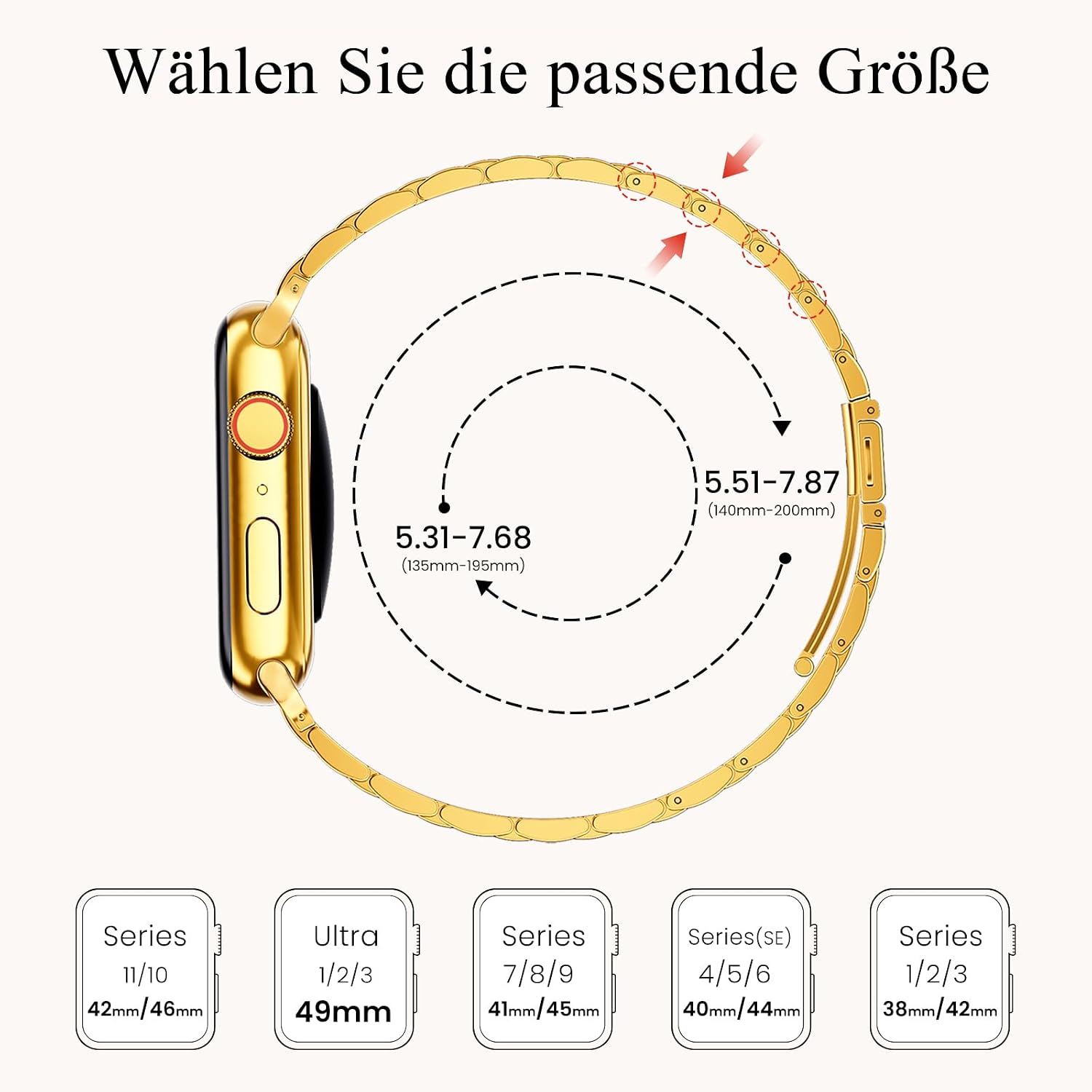 Detalle 2 de GEARYOU Slim Metall Armband Gold 44–49mm