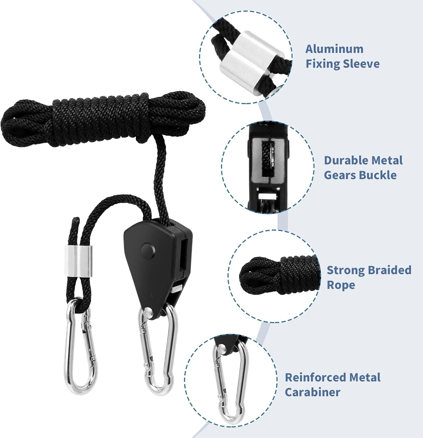 Thumbnail 2 de Seilratsche mit Haken – 4er-Set, 150 lb Kapazität, 2 m Zugseil, verstellbar