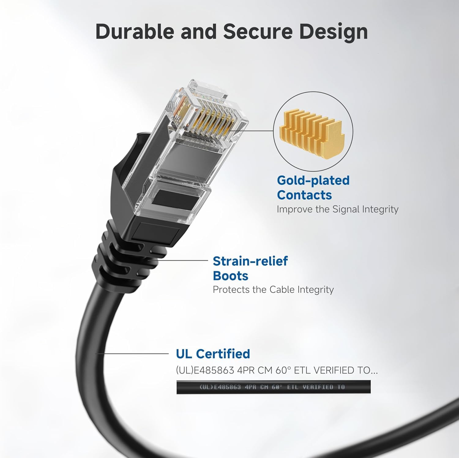 Detalle 2 de Cable Matters 10Gbps Snagless Cat 6 Ethernet Cable, 20ft, Black – 24 AWG Copper, PoE++