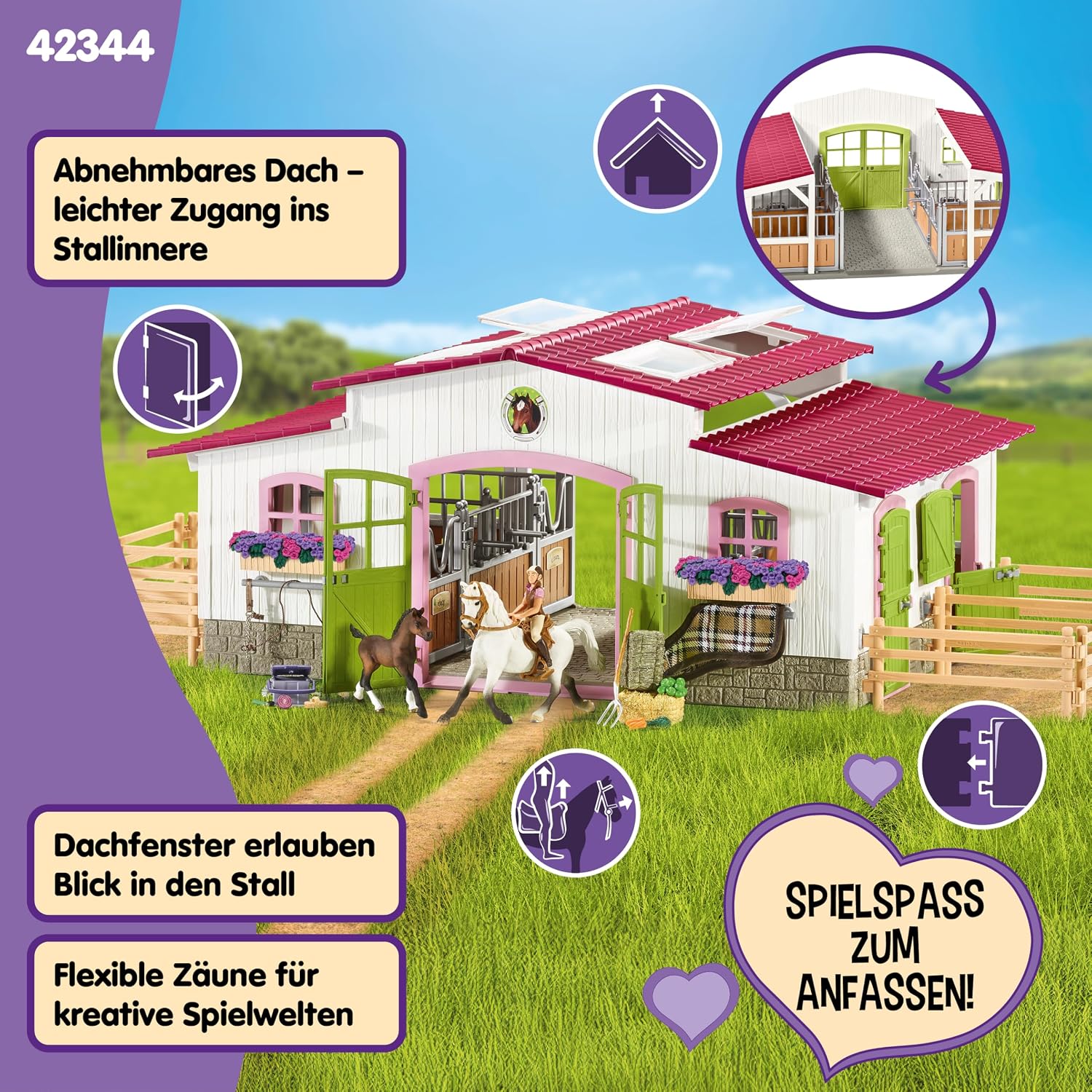 Thumbnail 3 de Schleich Horse Club Reiterhof mit Reiterin und Pferden 42344 97 Teile